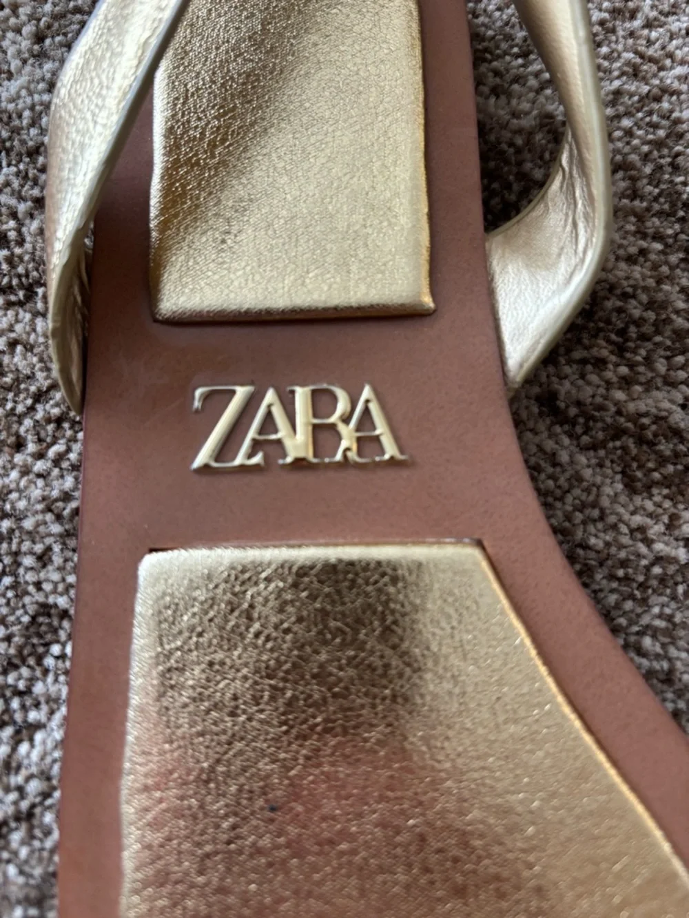 Zara Metallic Gold Square-Toe Slingback Sandals - Picture 3 of 5